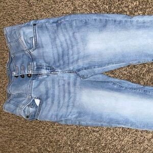 High waisted light blue jeans